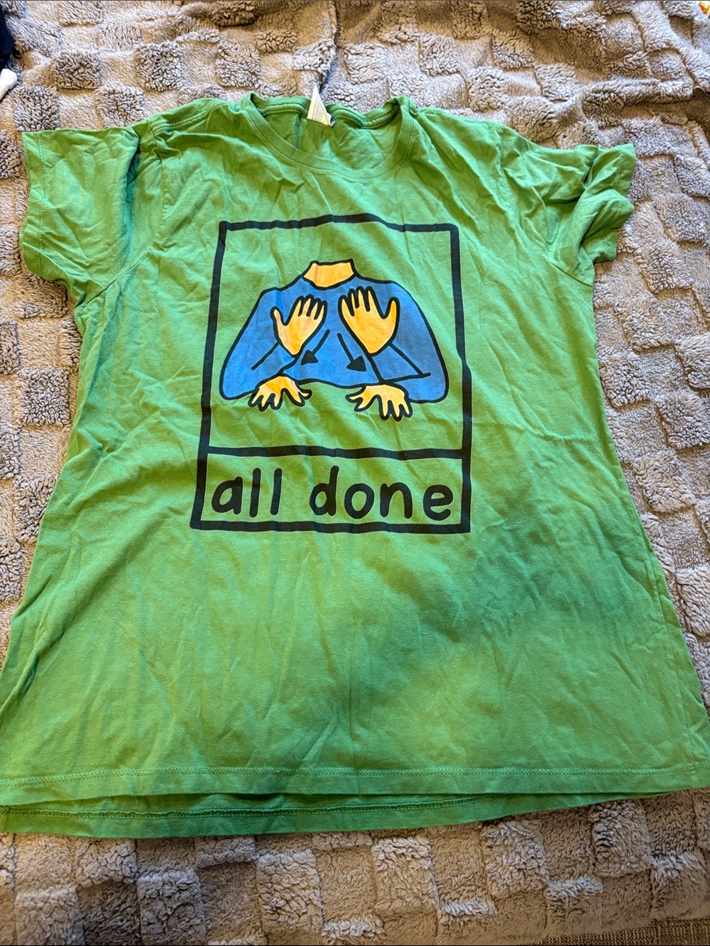 Green Graphic Tee with "all done" Sign
